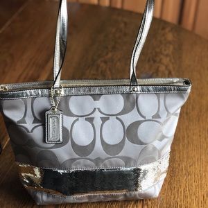 Gold Coach CC Signature tote with sequin detail